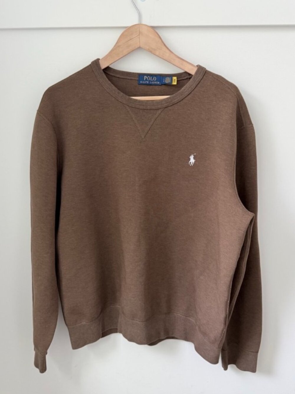 POLO RALPH LAUREN Brown Double-Knit Crewneck Sweatshirt White Pony L